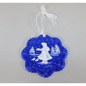 7/1282 Vintage Fenton Cobalt Blue Glass Snowflake 100th Anniversary Hand Painted